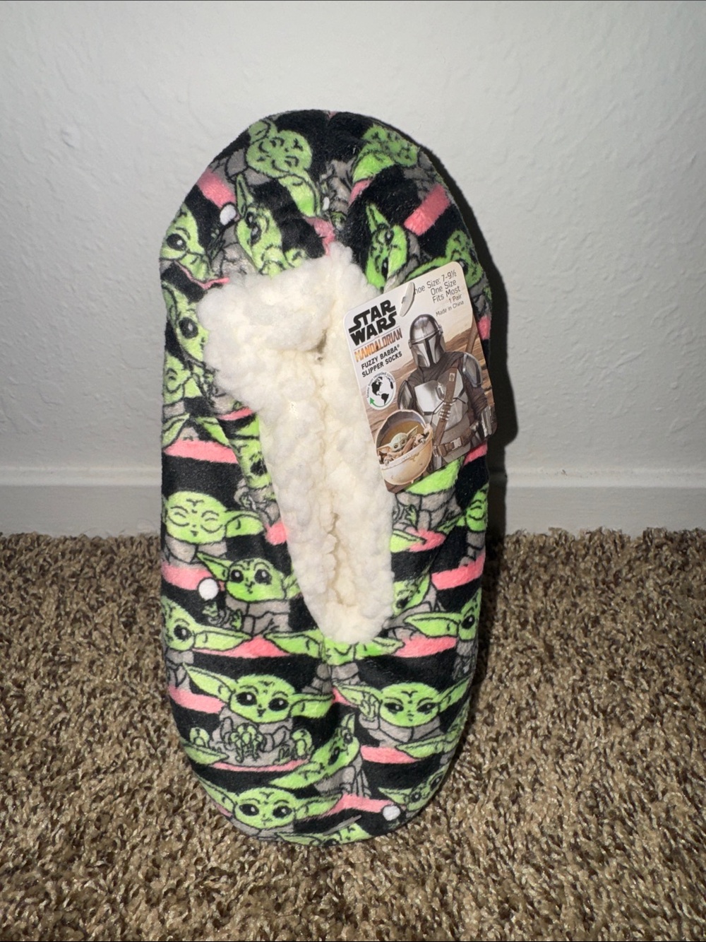 Star Wars The Mandalorian Baby Yoda Plush Lined Slipper - Green Pink Black